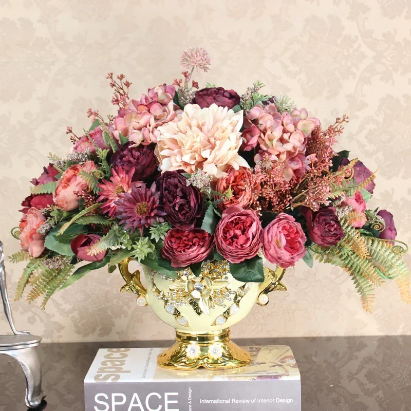 

European-style American artificial flower, living room decoration fake flower set dining table flower potted silk flower