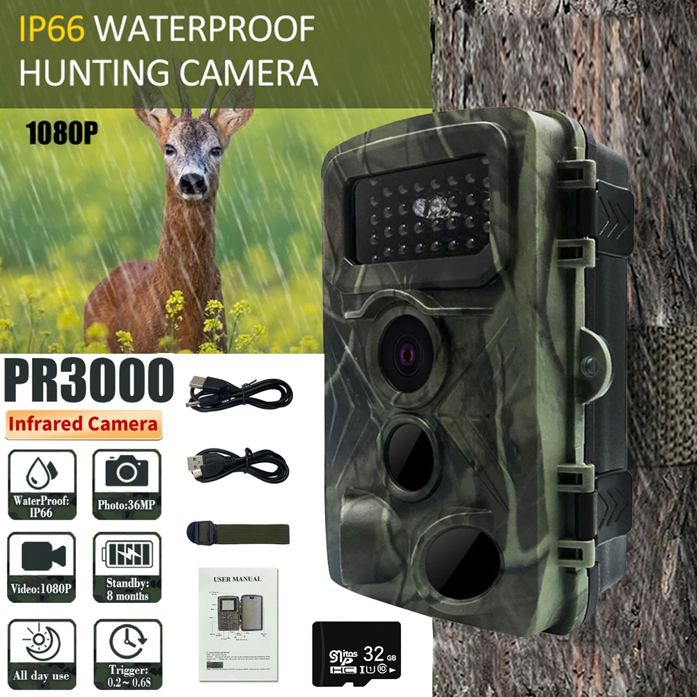 

36MP 1080P Trail Camera With Night Vision Motion Activated 0.2S Trigger Time Waterproof Outdoor Wildlife Hunting Camera