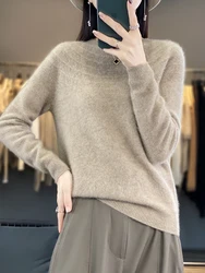 Autumn Winter Women Cashmere Sweater Autumn Winter O-Neck Hollow Pullover 100% Merino Wool Knitwear Basic Casual Long Sleeve Top