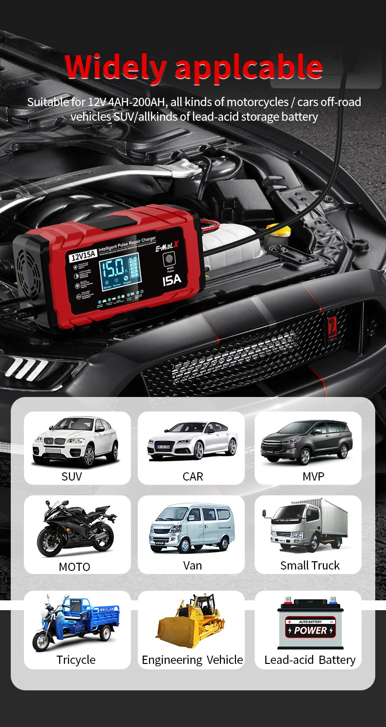 12V 15A 8A Auto- und Motorrad-Smart-Batterieladegerät für Lifepo4 Blei-Säure AGM Digital-Touchscreen Lithium-Eisenphosphat-Ladegerät – Detail 30