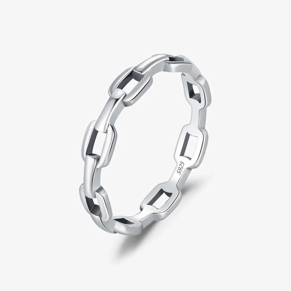 

GL s925 Pure Silver Ring with Cool Sensation, Individualistic Minimalist Style, Retro Patina, Star Chain Link Ring