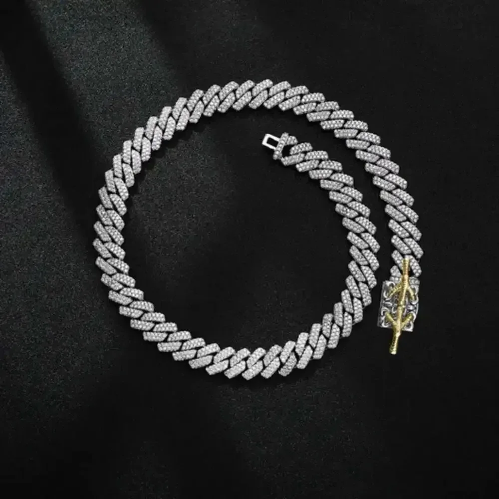 

Ювелирные изделия в стиле хип-хоп с муассанитом, стерлинговое серебро 925 пробы, Iced Out, 10 мм, Vvs, кубинская цепочка из муассанита, ожерелье