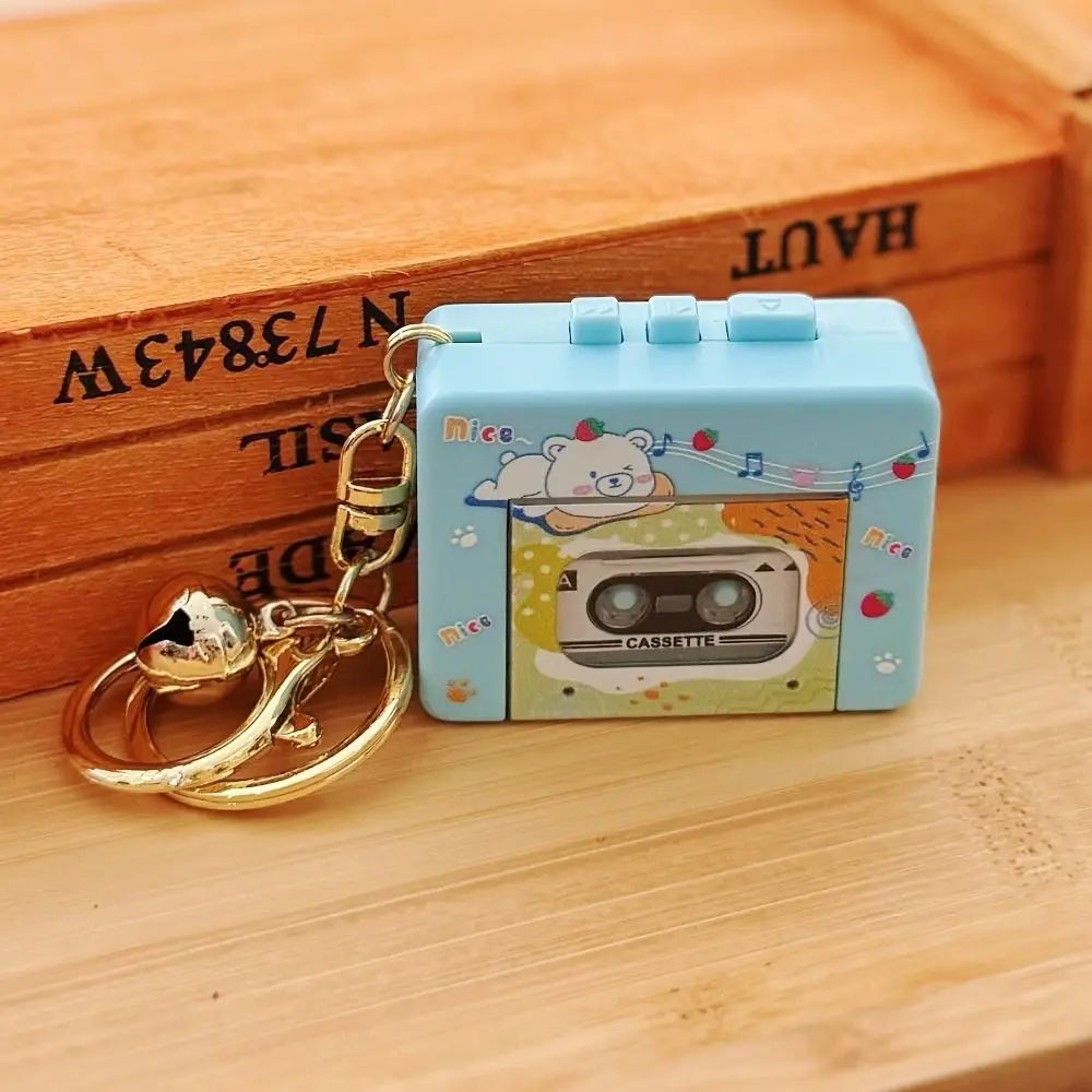 Cassette Recorder Retro Tape Recorder Keychain with Music Recordable Recording Music Box Pendant Cartoon Partern Tape