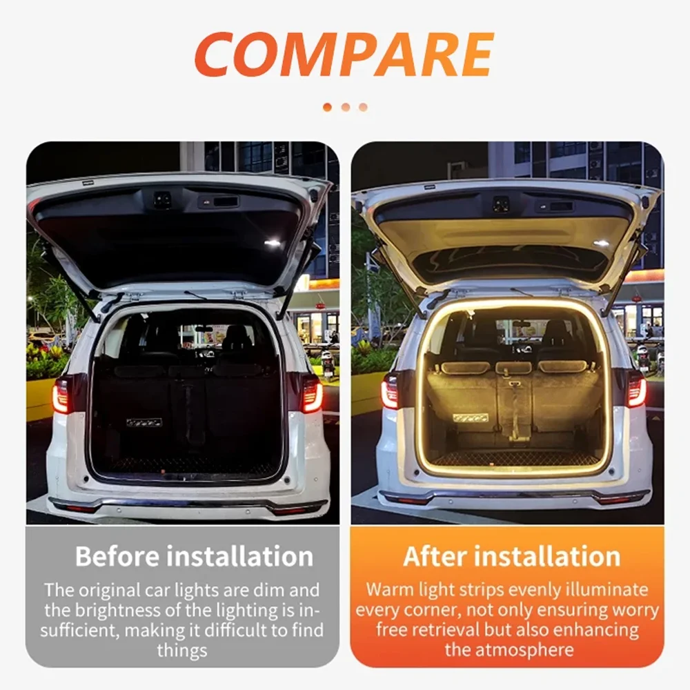 DC12V Car High Brightness Trunk Lighting Ambient Light Interior Decoration DIY Flexible LED Ambient Light Strip Dynamic Flowing