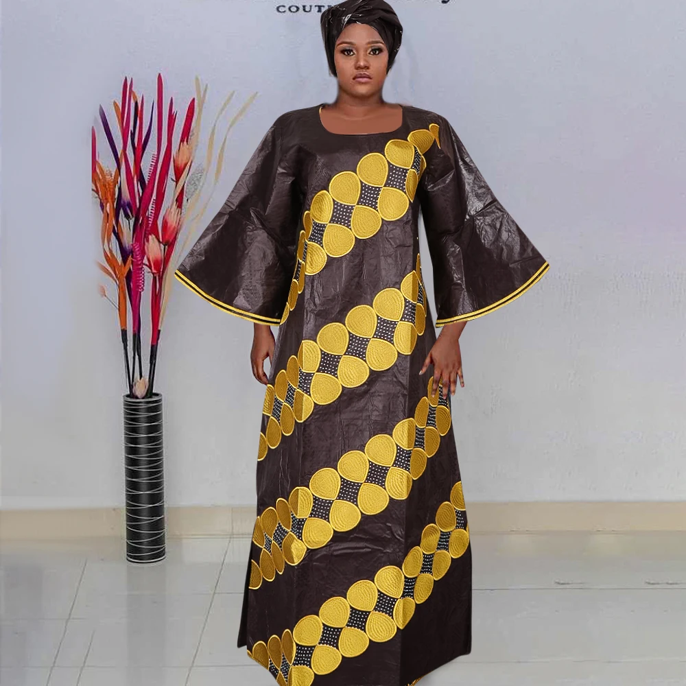 H&D New African Dresses For Women Embroidery Bazin Floral Dresses Ankara Rich Long Robes Nigeria Party Wedding Ramadan