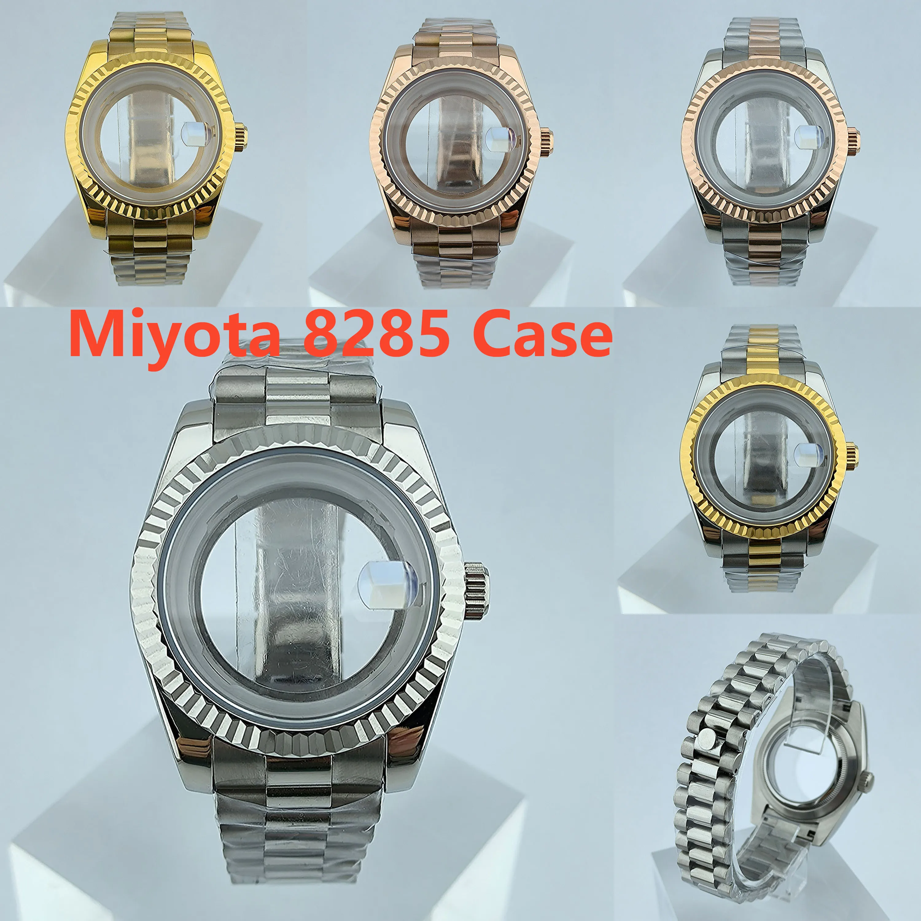 39mm Miyota8285 Bracelet watch case stainless steel men automatic watch sapphire glass fit 8285 movement watch accessories