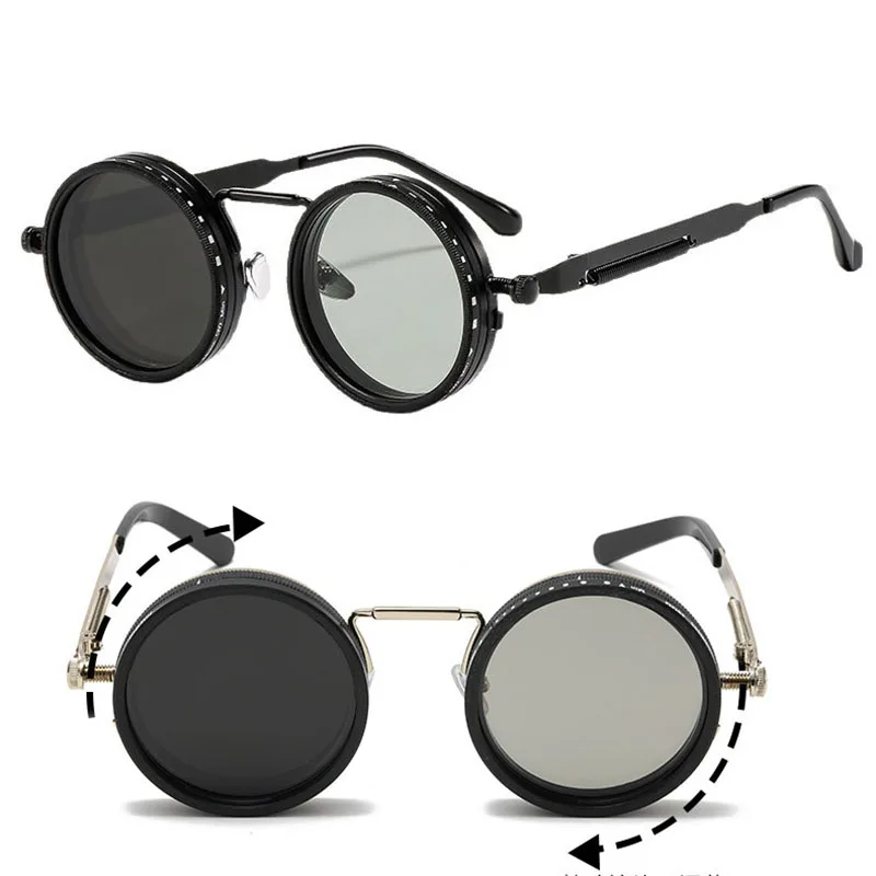 Vintage Round Steampunk Polarized Sunglasses For Men Women Outdoor Sport Goggle ND9-level Adjustable Dimming Sun Glasses UV400