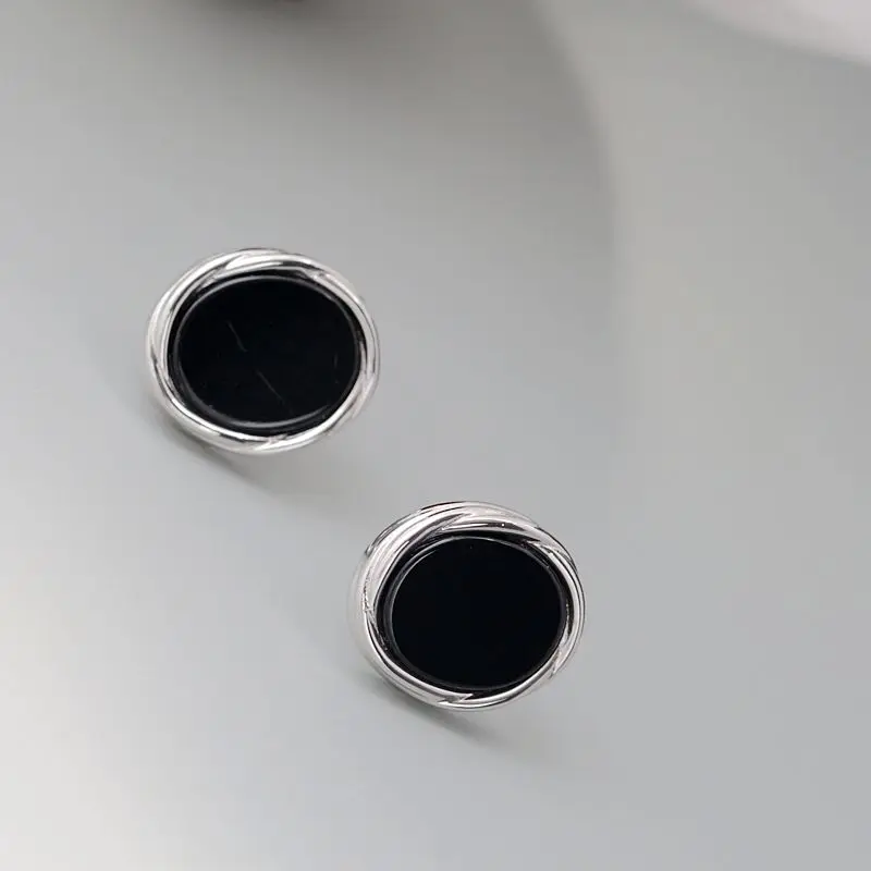 

Элегантные и минималистичные серьги из стерлингового серебра 925 пробы, инкрустированные натуральным черным агатом, овальные серьги-гвоздики, модные женские ювелирные изделия, подарок