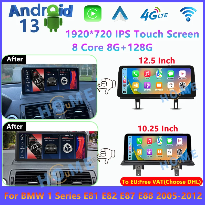 GPS Navigation Android 13 Car Video Player Multimedia Radio Apple Carplay Android Auto For BMW 1Series E81 E82 E87 E88 2005-2012