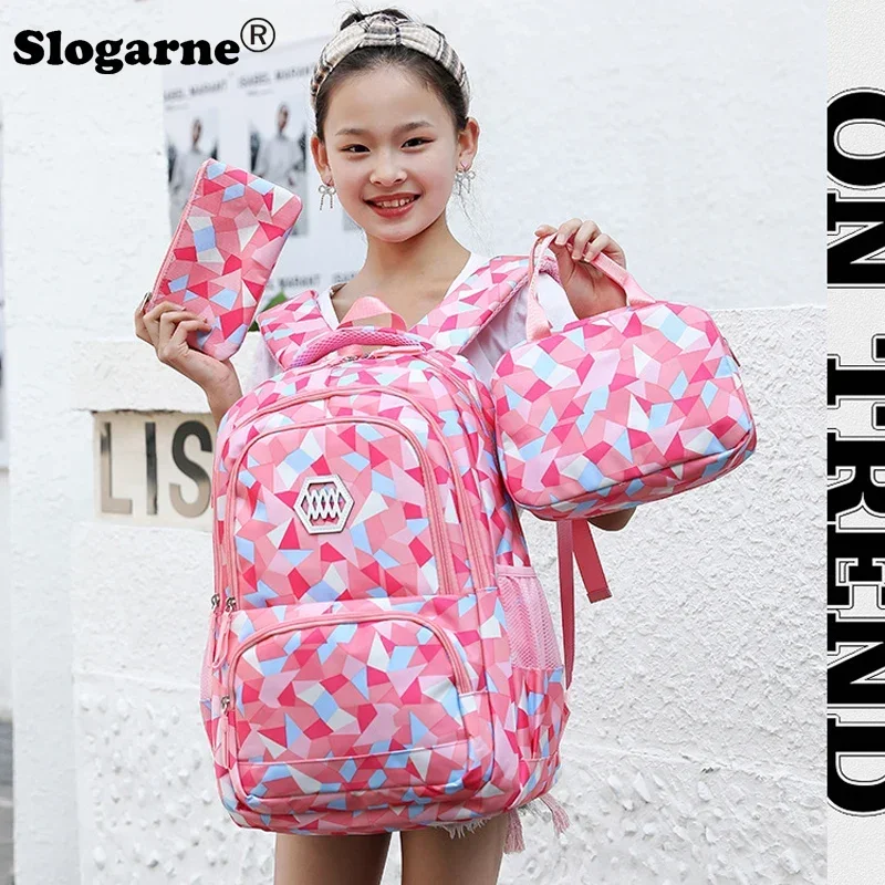 

3Pcs Colorful Children Backpack Geometric Girls School Backpacks Korean Primary Bagpack Set Multi-Function Handbag Travel Bags