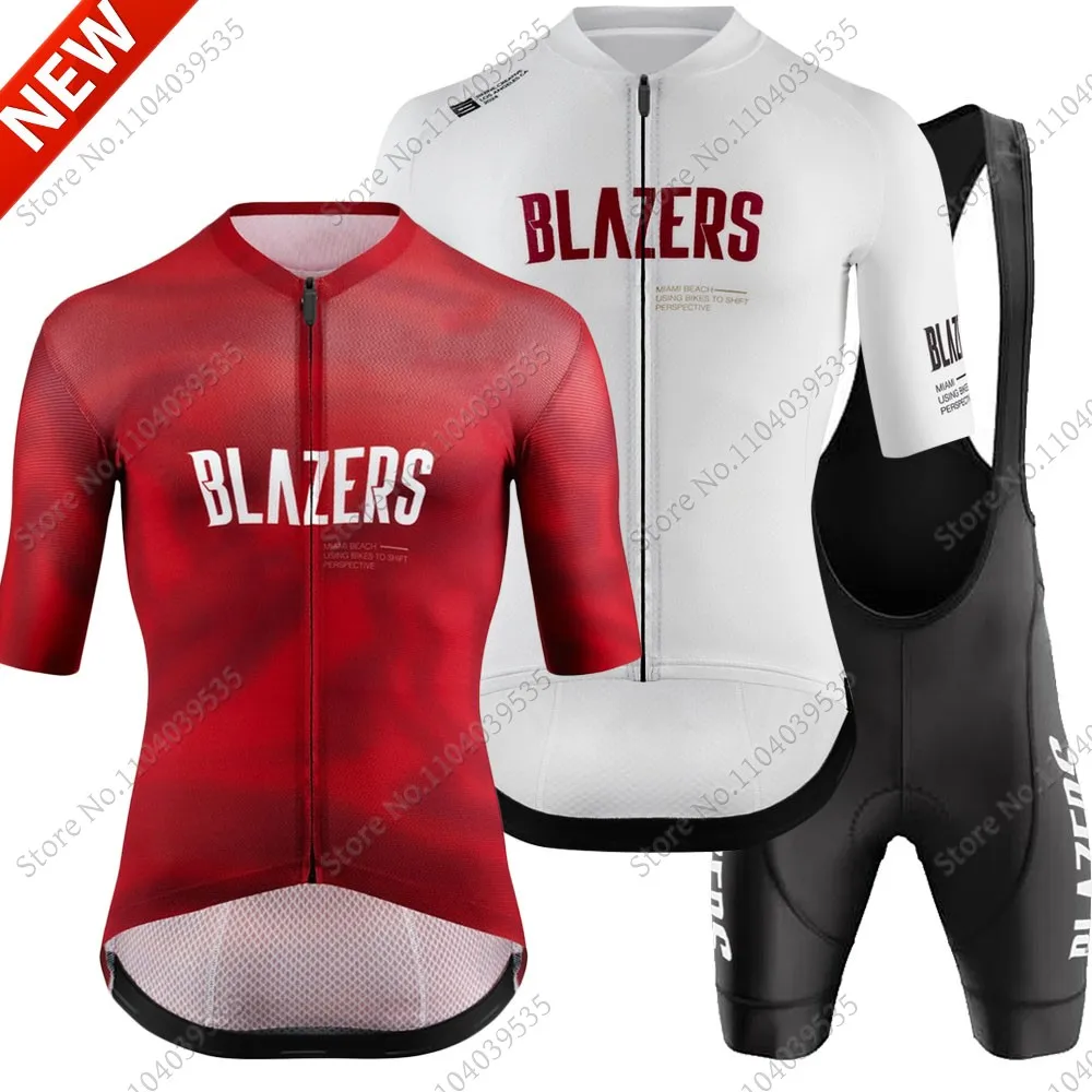 2024 Miami-Blazers Cycling Jersey Set Summer White Red Cycling Clothing Road Bike Shirts Suit Bicycle bib Shorts MTB Maillot