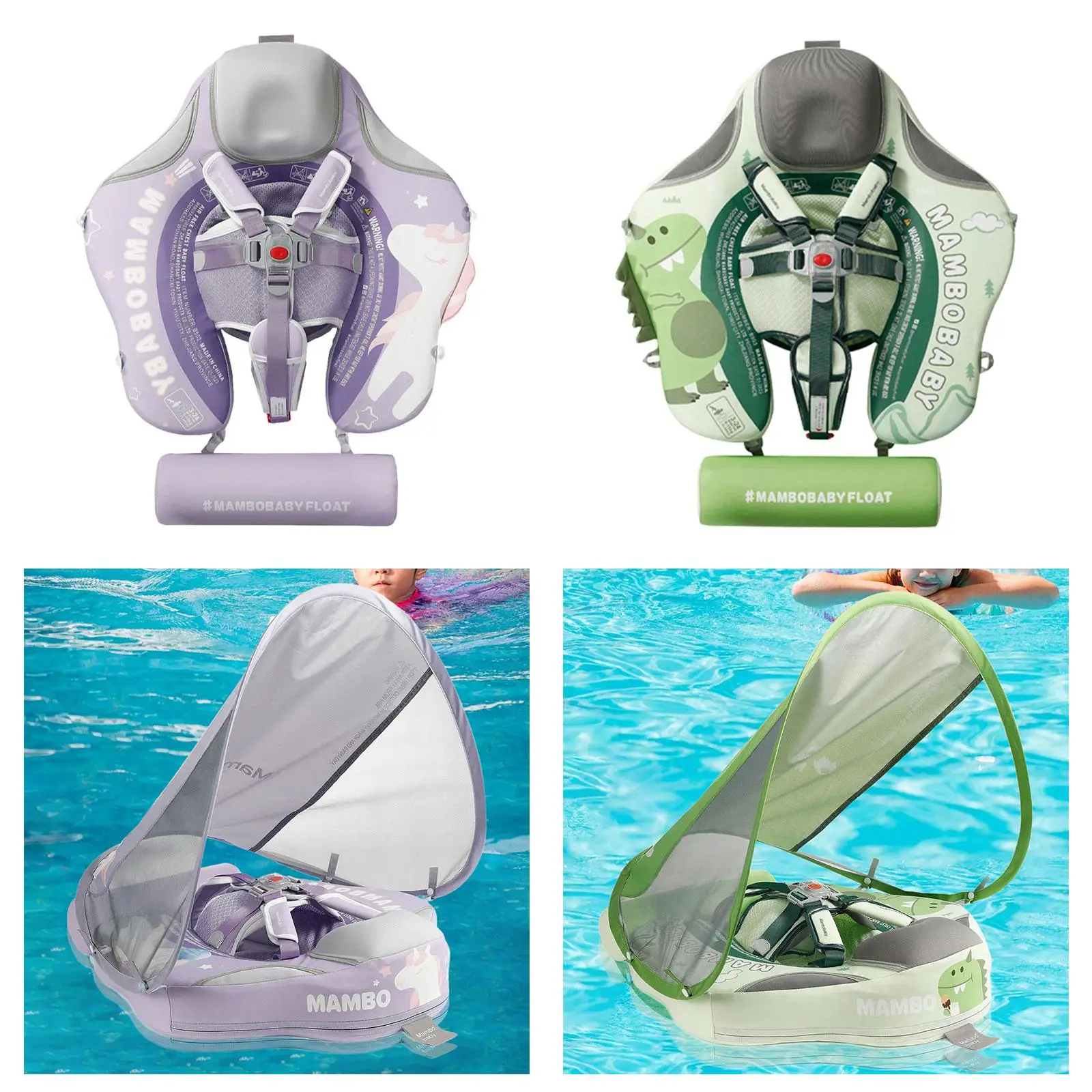 Baby Swim Float com dossel, Brinquedos de piscina para bebês não infláveis, Capa impermeável para meninos e meninas, Flutuador infantil para bebê