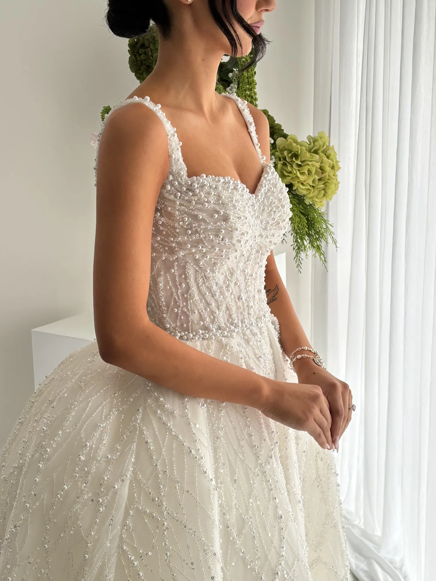 Robe de mariée princesse blanche sur mesure, élégante et luxueuse, avec bretelles, décolleté cœur, perles et sequins, Vestido De Novia
