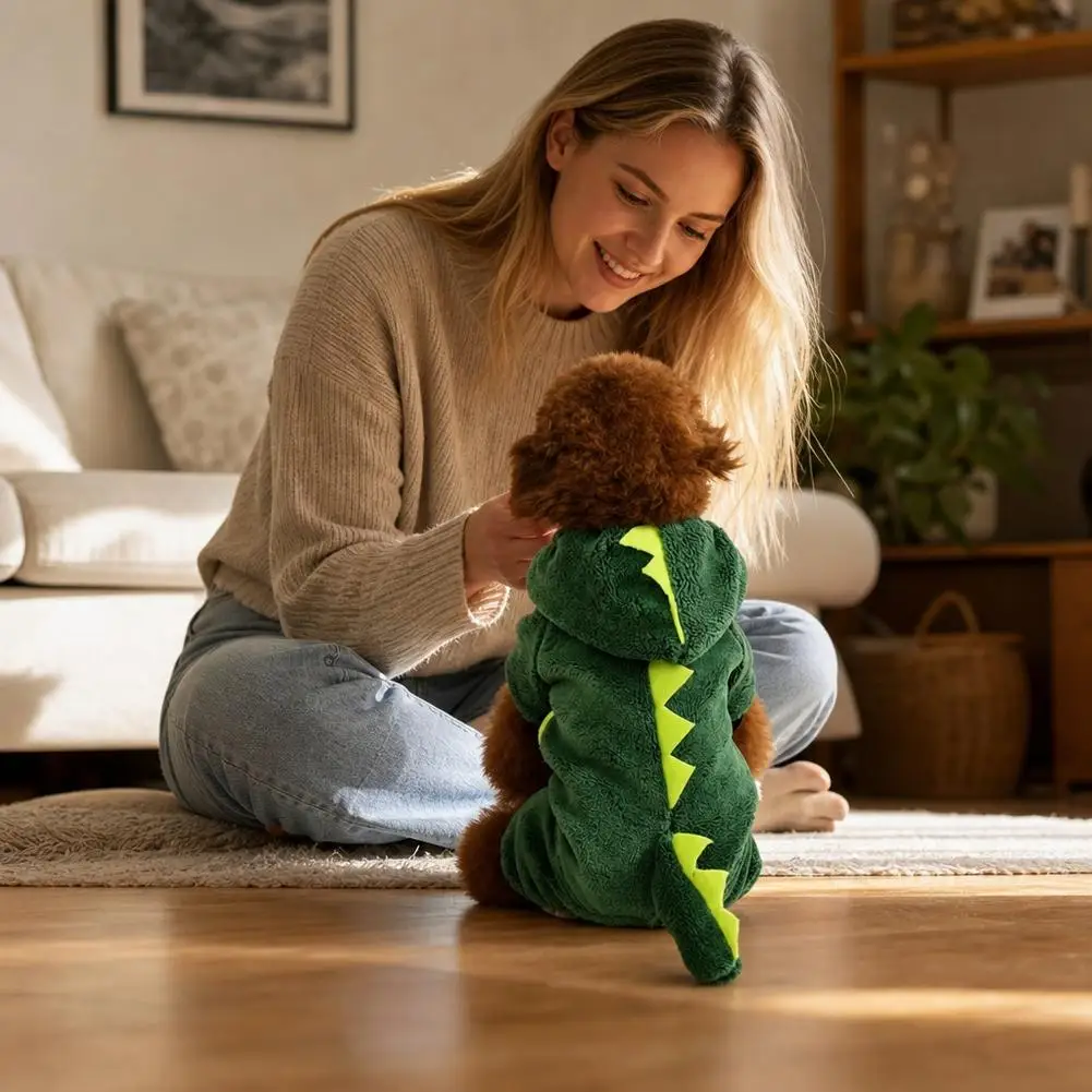 Dinosaurier-Hundekleidung, Fleece-Haustier-Overalls, Winter-Warm-Hundemantel, Jacke für Hunde, Kapuzenpullover, Kleidung für Chihuahua und Französische Bulldogge – Detail 5