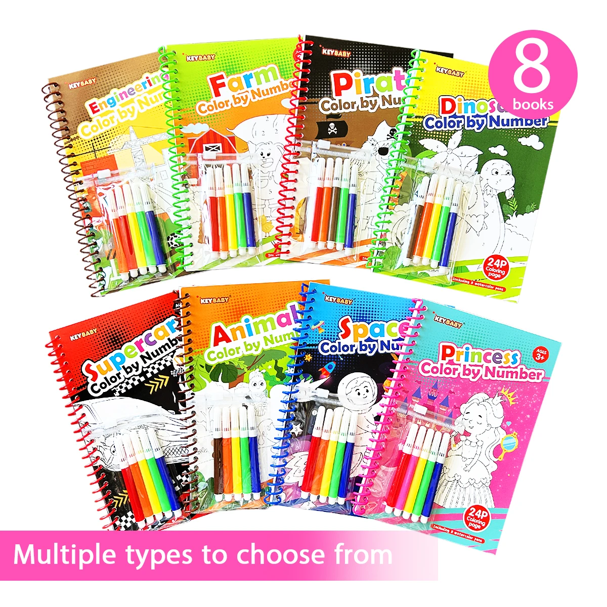

Color By Number Coloring Book 8 Themed Activity Book With 5 Watercolor Pens Educational Coloring Pages For Art Craft Gift