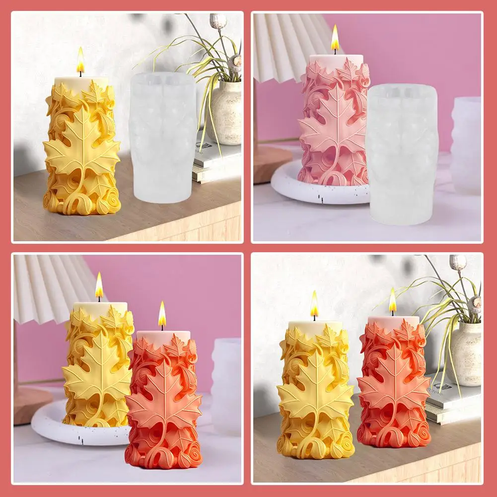 Maple Leaf Cylinder Candle Silicone Mold Ginkgo Leaf Resin Aromatherapy Candle Handmade Home Mould Epoxy Decor Gypsum Mold N3S4