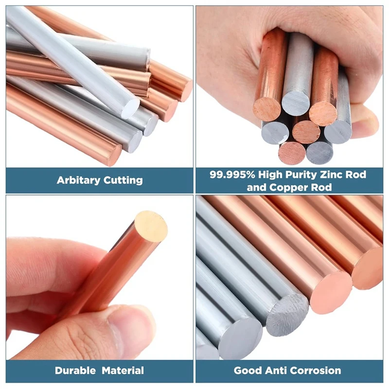 Pure Copper-Zinc Rod Copper-Zinc Metal Rod Is Suitable For School Science Experiments, Metal DIY Craft Hobbies Easy Install