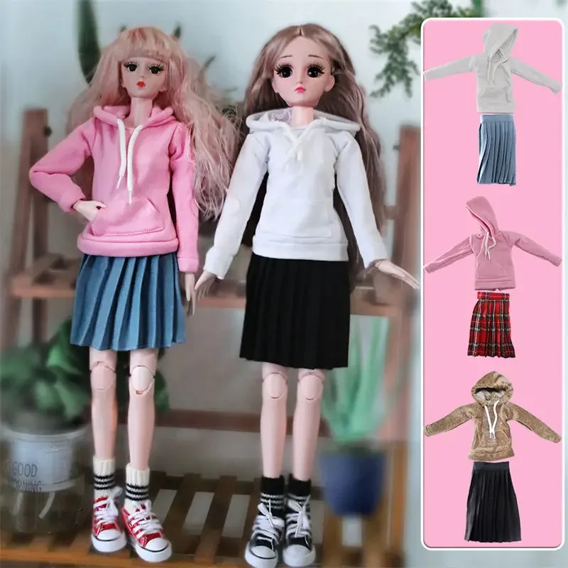 60cm Doll\'s Clothes Accessories 1/3 Bjd Doll\'s Hoodie and Pleated Skirt Suit Girls Dress Up Toys Dollhouse Accessories