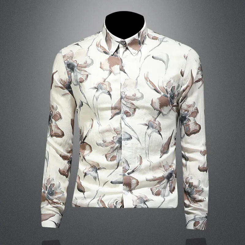 

Spring 2026 Men's Slim Fit Long Sve irt Floral Print Faionable Casual Classic Sle Cotton Polyester Blend Resistant t...