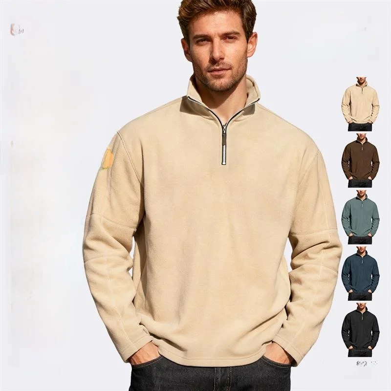 

Мужская утепленная толстовка с длинными рукавами и воротником на молнии, повседневная толстовка, осенне-зимняя верхняя одежда, удобная верхняя одежда из полиэфирного волокна