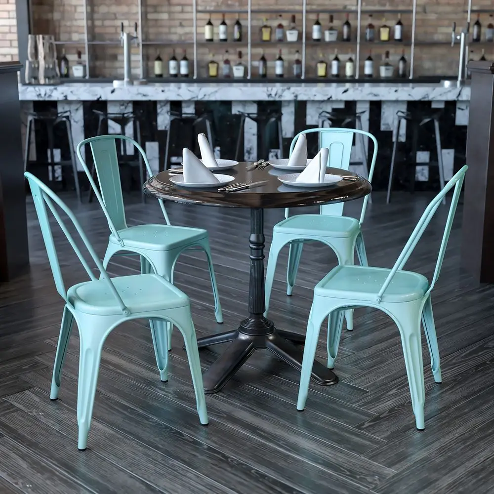 

4 Pack Mint Green Metal IndoorOutdoor Stack Chair Kitchen Furniture Cafe Chair