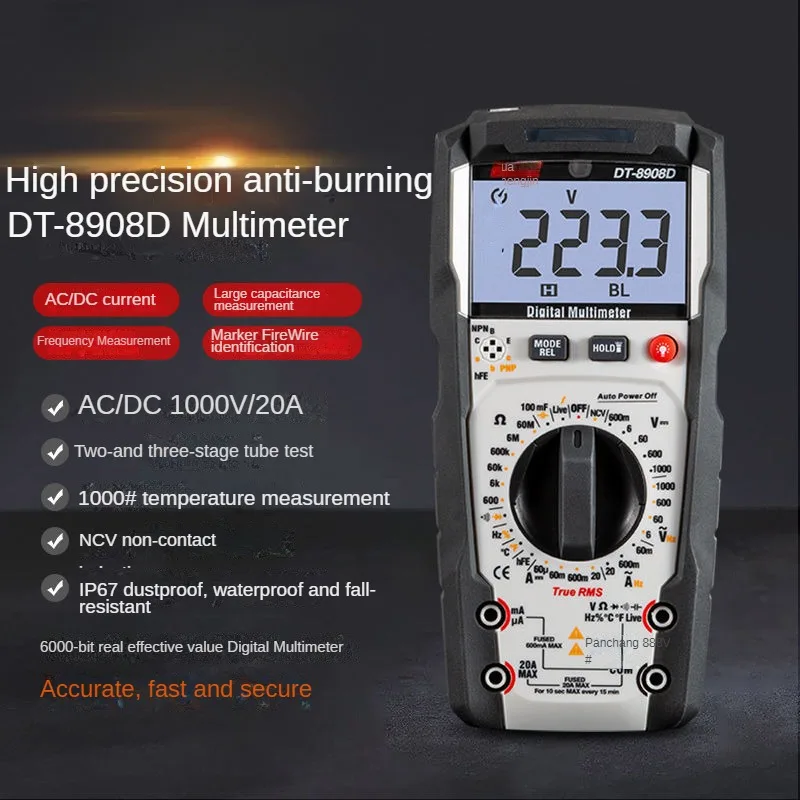 DT-8908D 6000 Counts Multimeter High Precision Multimeter Portable Manual Range Anti-burning Multimeter Digital Universal Tester