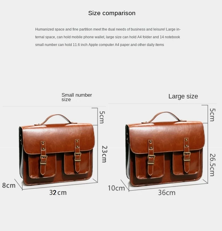 Genuine Leather Briefcase Women\'s Handbags Backpack Shoulder Crossbody Bag 14“ Laptop Bag Ol Messenger Bags Schoolbag