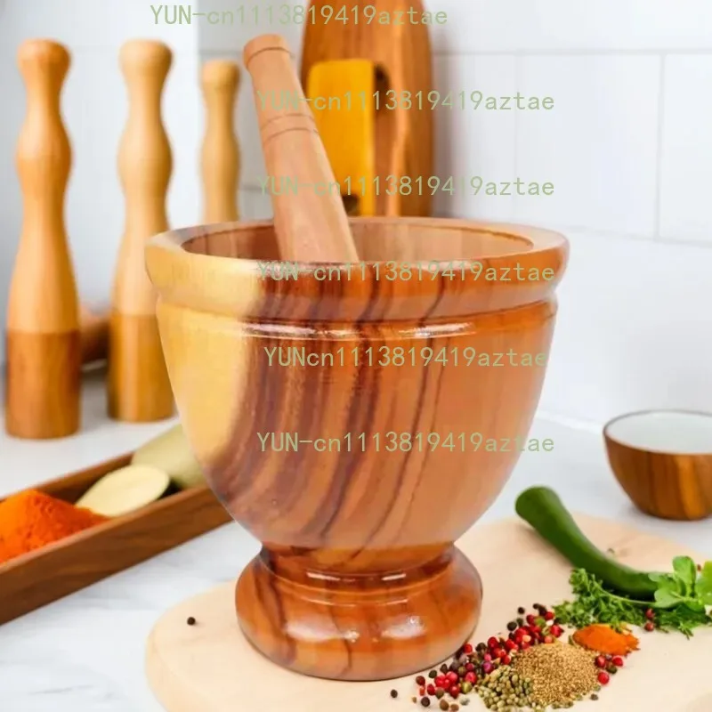 Commercial Household Wooden Mortar Bowl Manual Masher Food Processing Container