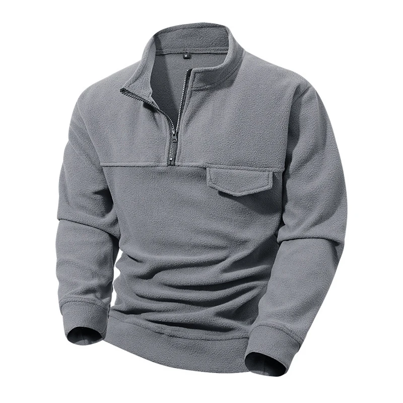 

Winter Mens Softshell Polar Fleece Jackets Man Half Zip Pullover Sweatshirt Men Stand Collar Thermal Windbreaker Work Jacket