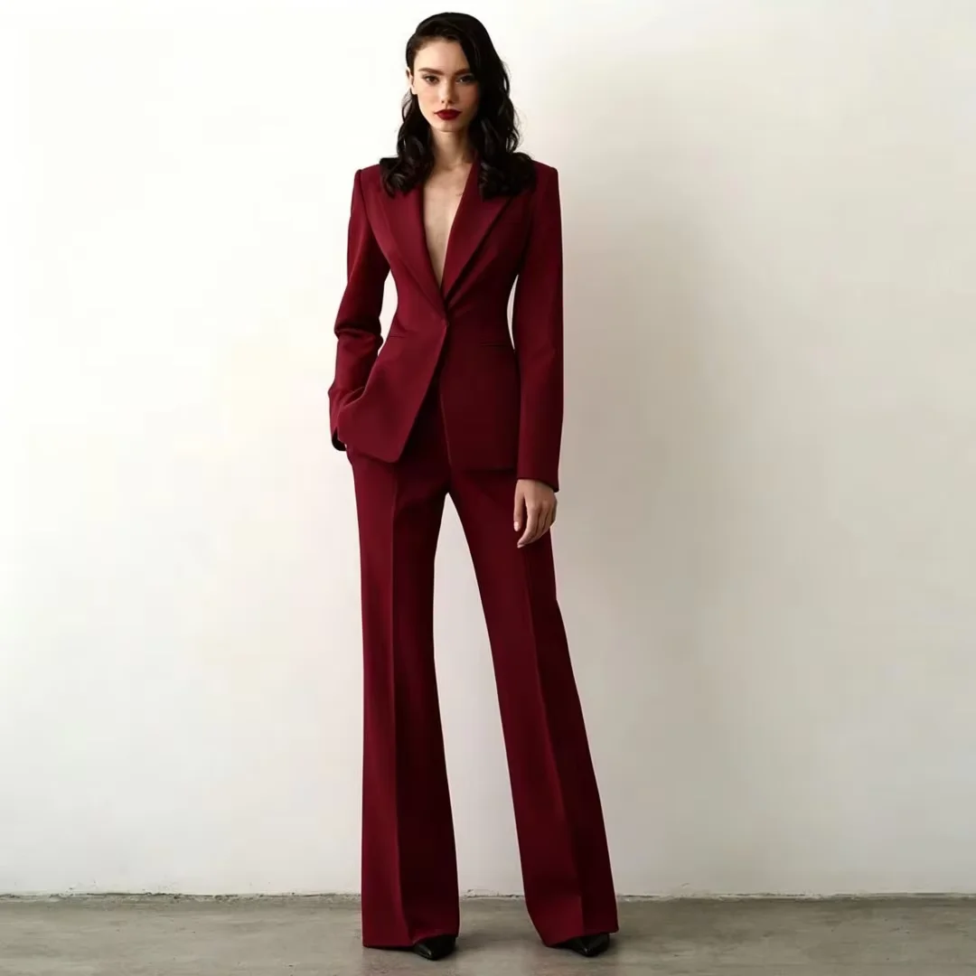 White Tailor Made Women's Suit Slim Fit Notch Lapel 2 Pcs Jacket+Pant Workplace Style Blazer Female Business Work Wear