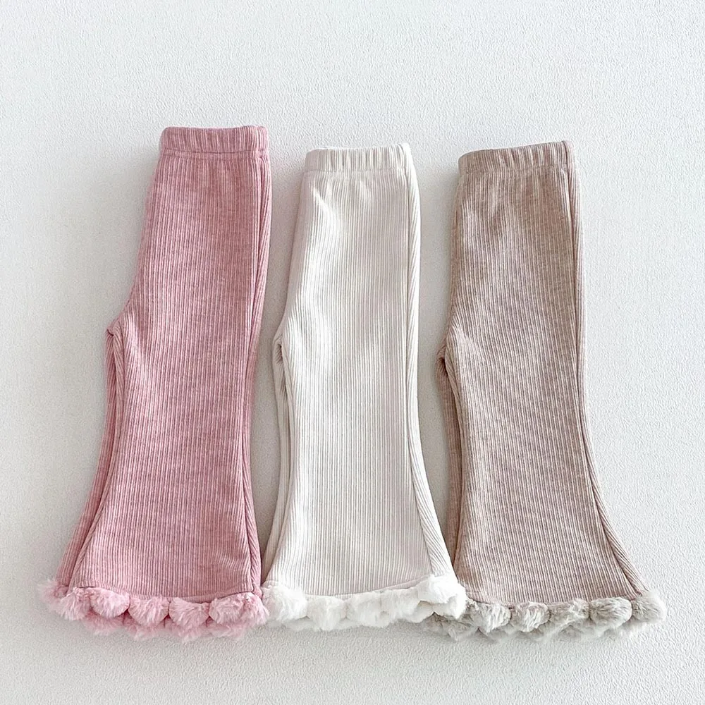 Toddler Girl Winter Pants Solid Color Fleece Thicken Warm Childrens Boutique Clothing Fashion Christmas Kids Flare Trousers