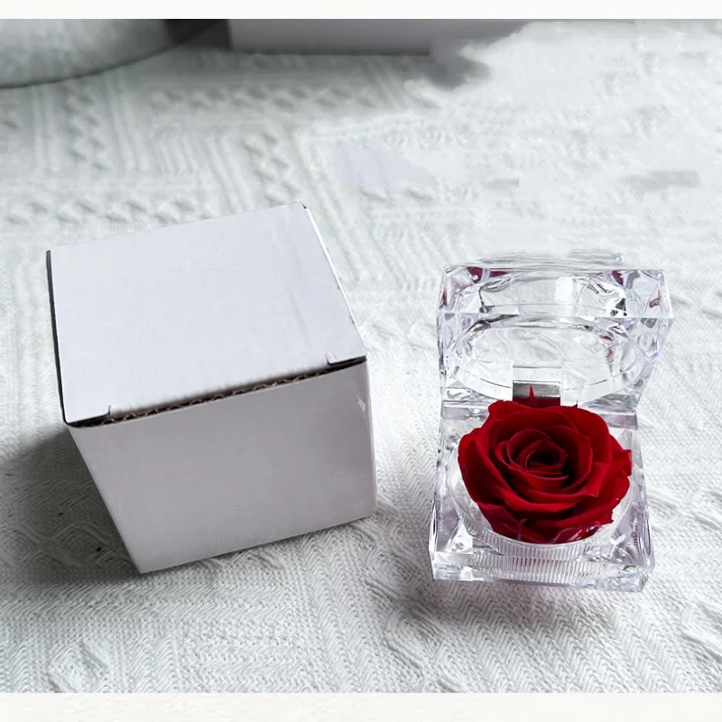Preserved Rose Jewelry Box Acrylic Transparent Eternal Flower Case Valentine's Day Gift Box for Ring Necklace Proposal Jewelry