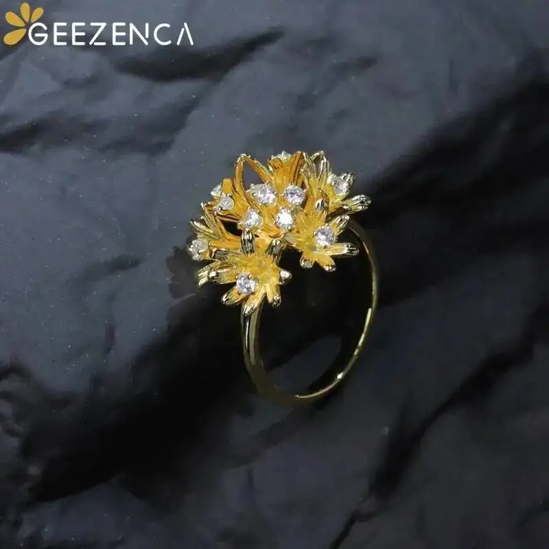 

GEEZENCA 925 пробы Серебряное 5А циркониевое цветочное изменяемое кольцо для женщин василька романтические дизайнерские шикарные кольца 2024 новый подарок