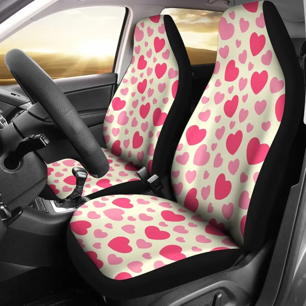 Heart Print Pattern Seat Cover Car Seat Covers Set 2 Pc, Car Accessories Car Mats