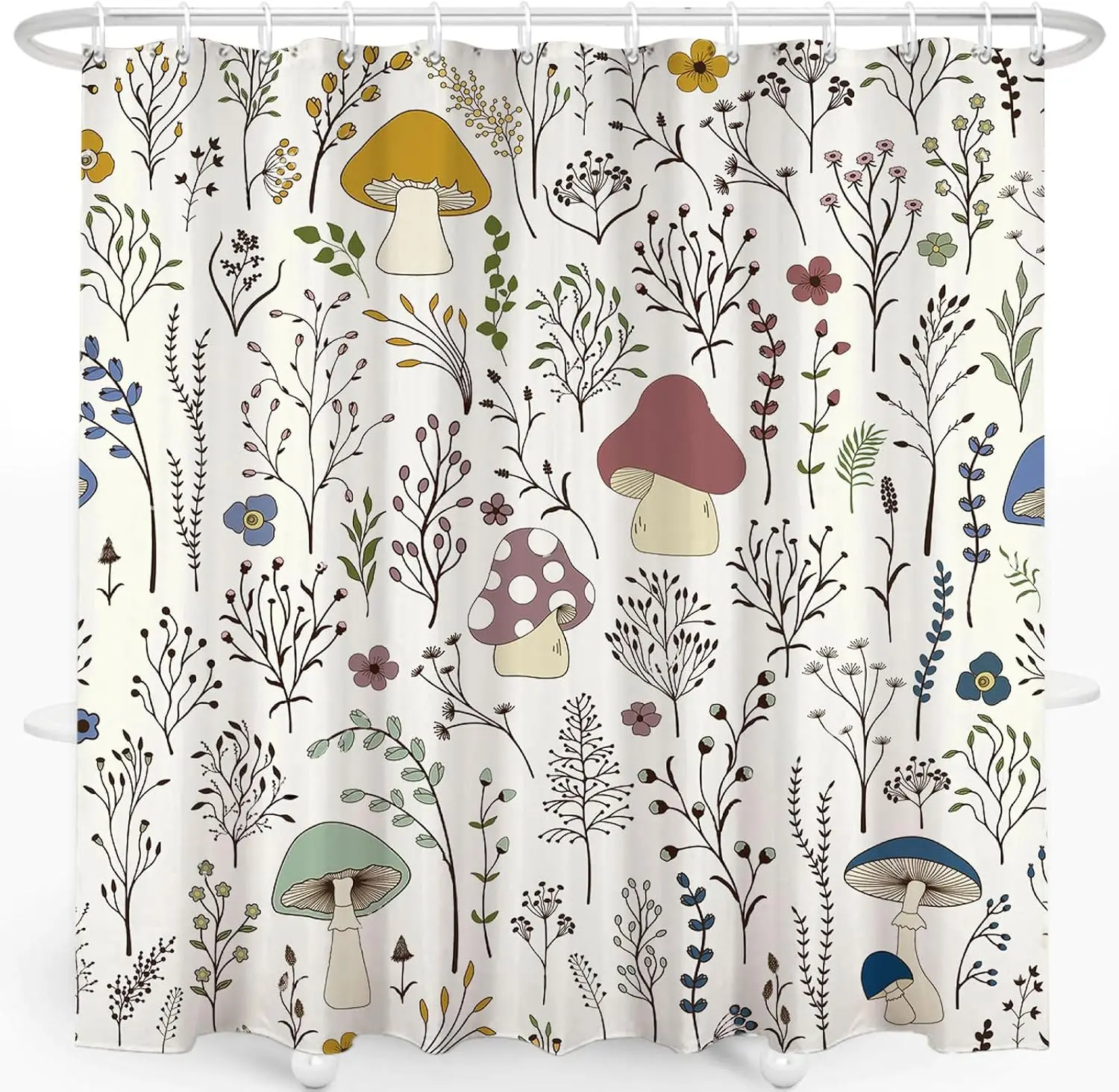 

Занавеска для душа с рисунком грибов, водонепроницаемая, из полиэстеровой ткани, с 12 крючками, 72x72 дюйма, для декора ванной комнаты