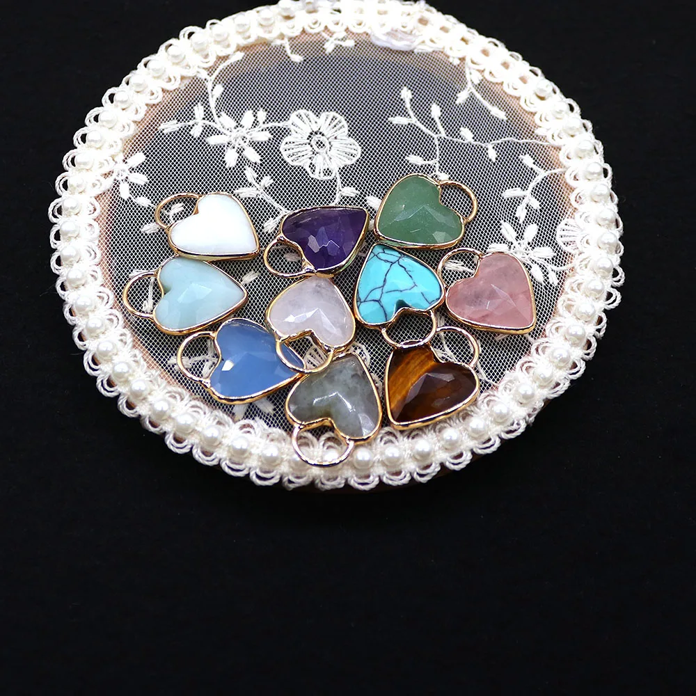 

Natural Semiprecious Stone 14x25mm Heart-Shaped Amethyst Rose Quartz Pendant for DIY Exquisite Necklace Earring Jewelry Gift