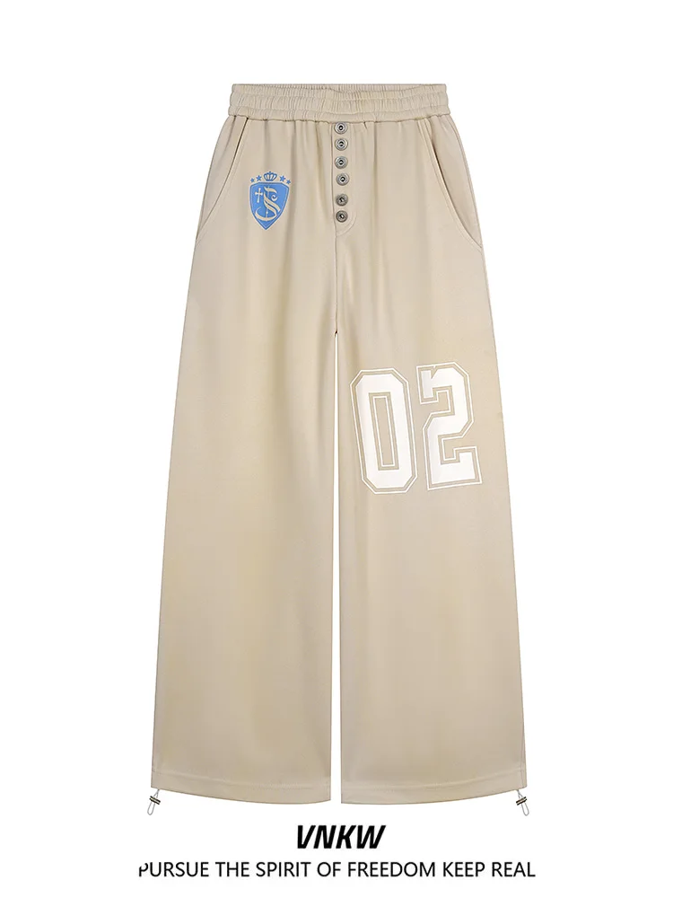 

Мужские модные спортивные брюки в американском ретро-стиле с буквенным принтом, широкие, повседневные, с высокой талией, свободные, универсальные, для города и уличных танцев