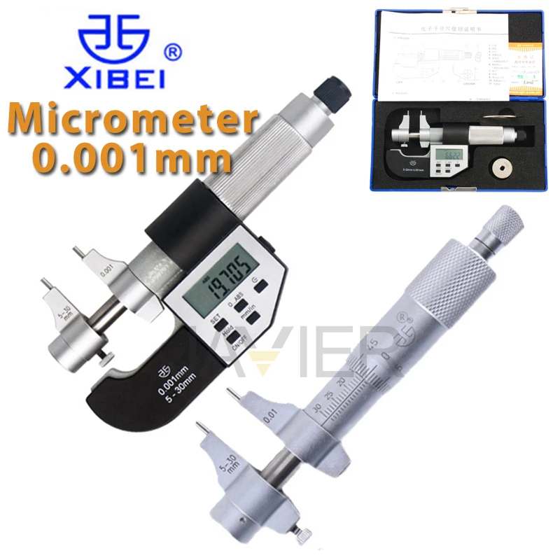 XIBEI Digital Micrometer 5-30mm 25-50mm 50-75mm 75-100 Inside Micrometer 0.001mm Inch/mm Electronic Caliper Precision Measuring