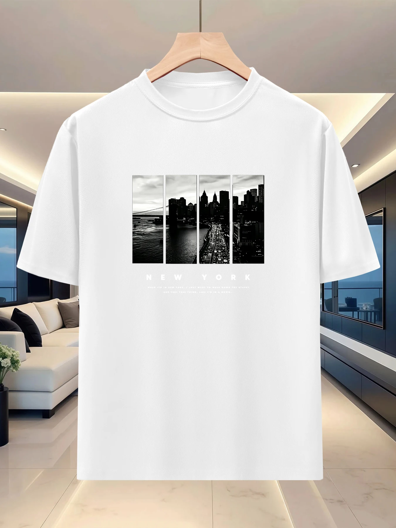 Simple and artistic men's silhouette casual half sleeved summer travel art print loose shoulder short sleeved top