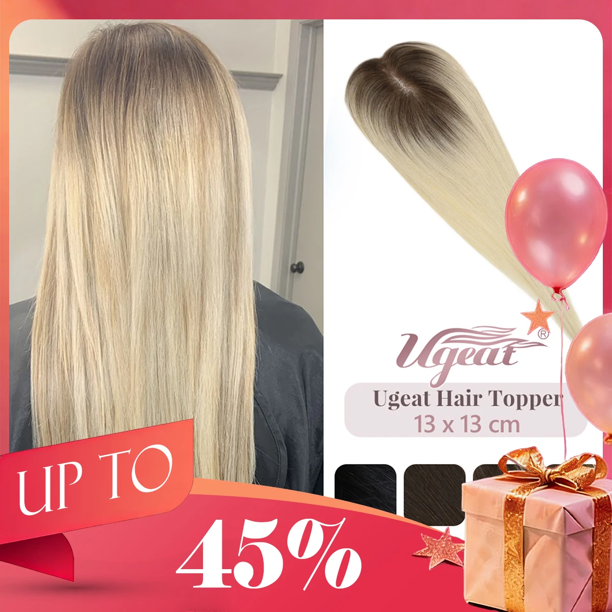 

Топпер для волос Ugeat, монобаза из человеческих волос, 13*13 см, топперы для волос для женщин с истонченными волосами, топпер ручной работы, заколка для волос