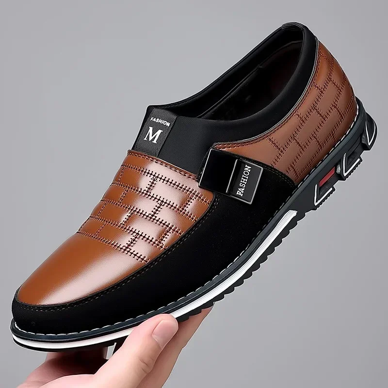 Casual Men Shoes Classic Office Men Work Shoes Business Slip-On Sewing Leather Shoes for Stylish Soft-soled  Men Dress Shoes