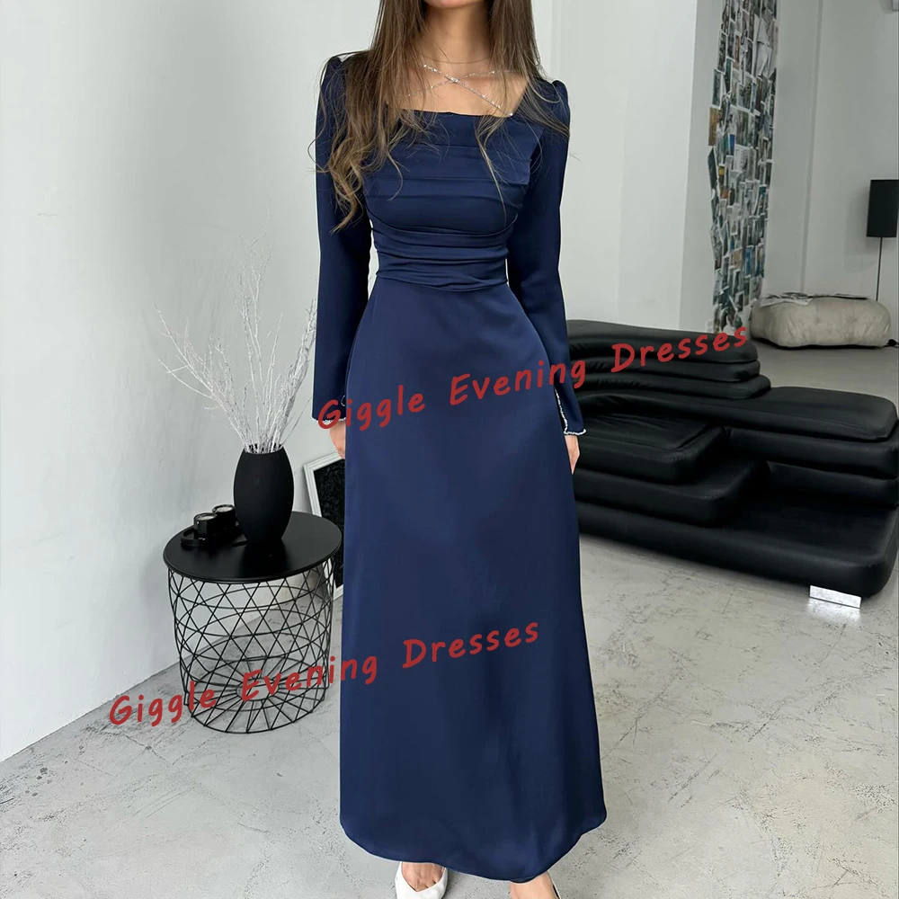 Giggle Crepe Mermaid Beaded Cuffs Prom Gown Saudi Arab Square Collar Ankle-Length Formal Evening Party Dresses for Women 2024