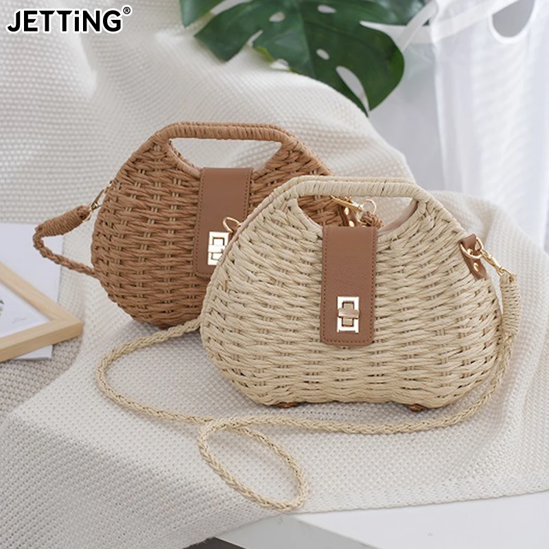 NEW Straw Crossbody Bag Women Elegant Fashion Straw Woven Rattan Bag Straw Rope Crossbody Sling Bag Shoulder Bag Beach Bag