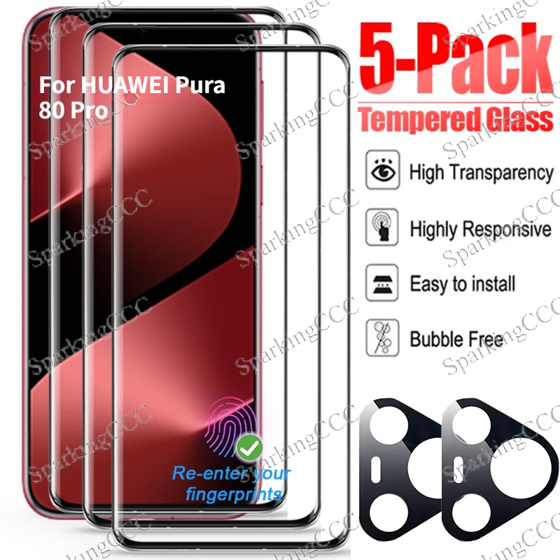 

3+2pcs Premium Tempered Glass for Huawei Pura 80 Pro/80 Pro+/80 Ultra 9H Hardness Easy Installation Long-Lasting Durability