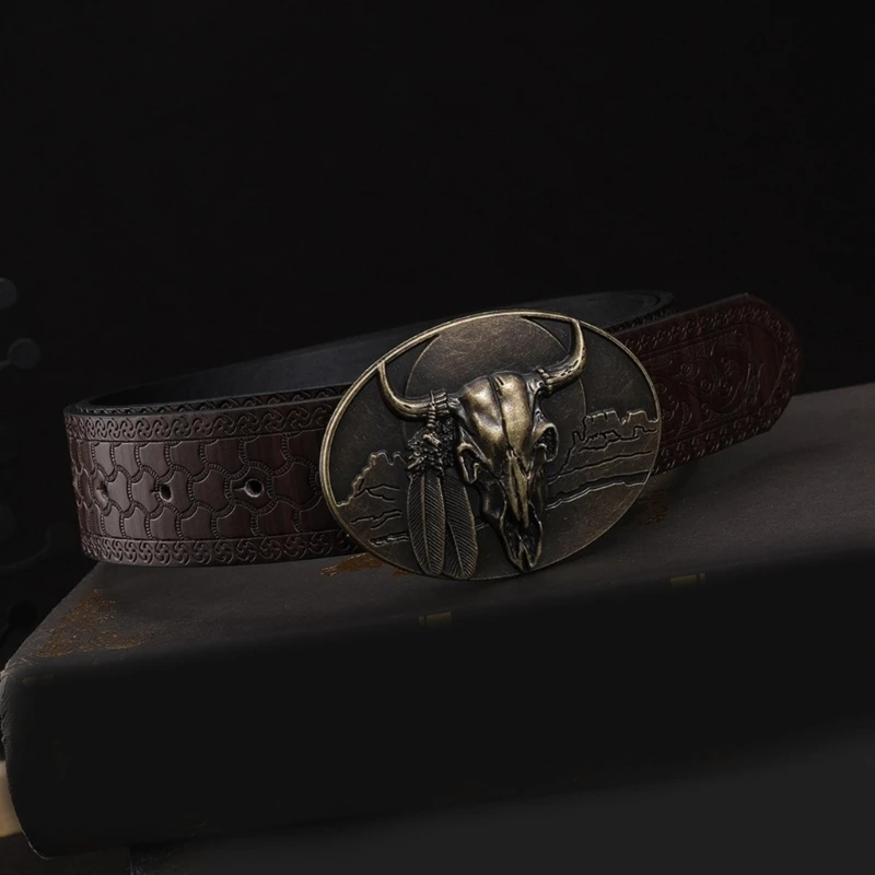 Ethnic Carved Head Buckle for Men Women Belt Metallic Belt Buckle Western Buckle for Jeans Pants Belt Accessories K3KF