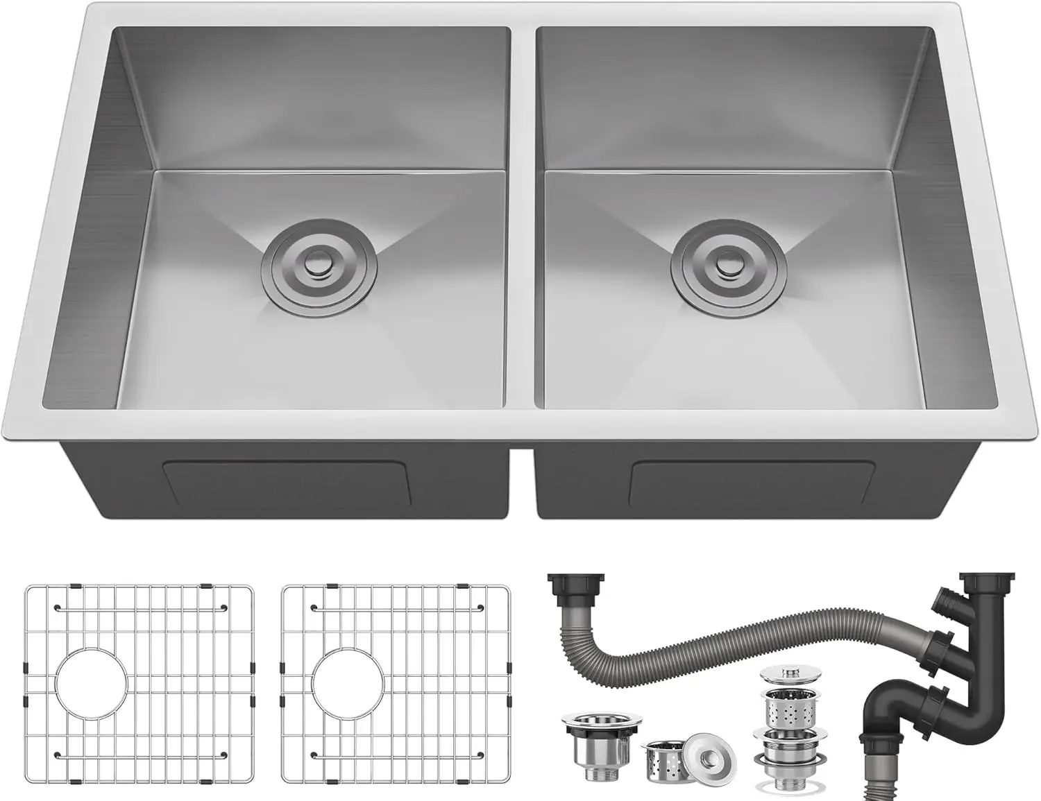 

33' x 19' 304 Stainless Steel Undermount Double Bowl Sink with Accessories