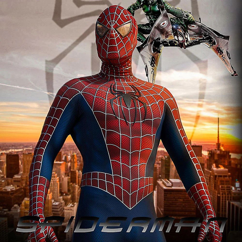 Classic Maguire Raimi SpiderMan Cosplay 3D Logo Bodysuit Superhero Outfit Spiderman Zentai Suit Spandex Halloween Costume Adult