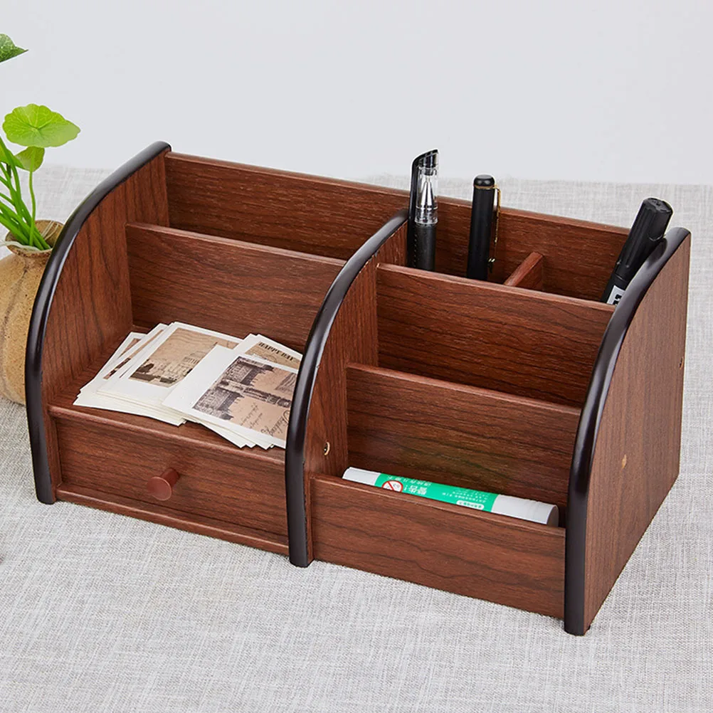 

1pc Wooden Storage Box Rustless Home Stationery Organizer Simple Desktop Pen Holder Space-Saving Wood Case