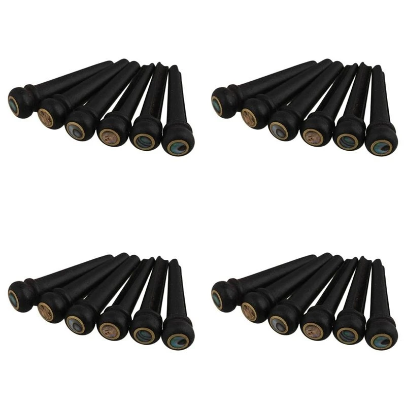 SYDS 24Pcs Black Ebony Shell Guitar Bridge Bone Pins Set With Green Abalone Dot For Acoustic Guitar Accessories