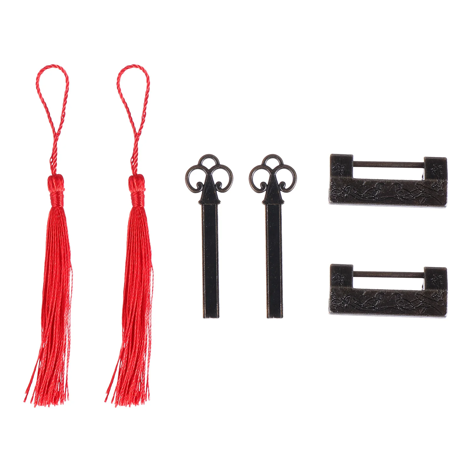 

2pcs Chinese Padlock Vintage Flower Bird Lock For Jewelry Box Suitcase Zinc Alloy Decorative Latch Mini Lock Set